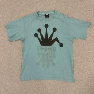 Vintage Y2K Stussy Tribe Crown T-Shirt Men's Size S (Like XS) Teal Blue Faded